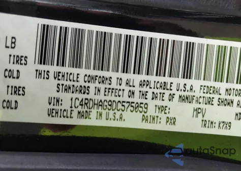 2013 Dodge Durango Sxt из США, поврежденный, VIN 1C4RDHAG9DC575059